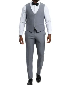 Stacy Adams - Medium Gray 3 Piece Hybrid Fit Tuxedo Satin Shawl Lapel