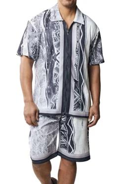 Stacy Adams - Men's Black Full Zip Walking Suit with Multi Color Shorts Set