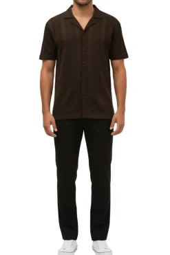 Stacy Adams - Men's Brown Vertical Embroidered Pattern Shirt