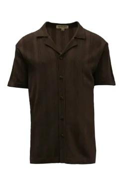 Stacy Adams - Men's Brown Vertical Embroidered Pattern Shirt