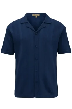 Stacy Adams - Men's Navy Vertical Embroidered Pattern Shirt