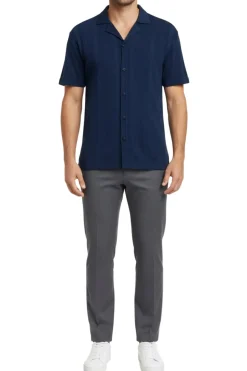 Stacy Adams - Men's Navy Vertical Embroidered Pattern Shirt