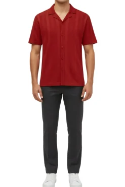 Stacy Adams - Men's Red Vertical Embroidered Pattern Shirt