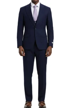 Stacy Adams - Navy 3 Piece Hybrid Fit Suit With Expandable Waist Band