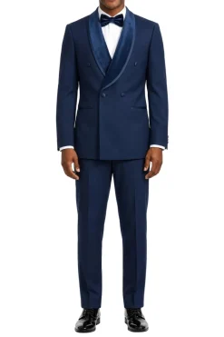Stacy Adams - Navy 2-Piece Hybrid Fit Double Breasted Shawl Velvet Lapel Tuxedo