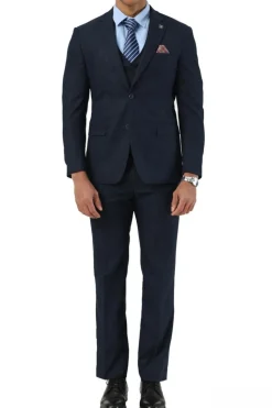Stacy Adams - 3 Piece Hybrid Fit Notch Lapel Suit in Navy