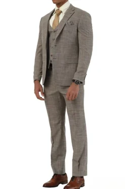 Stacy Adams - 3 Piece Hybrid Fit Notch Lapel Suit in Light Brown