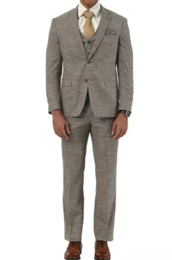Stacy Adams - 3 Piece Hybrid Fit Notch Lapel Suit in Light Brown