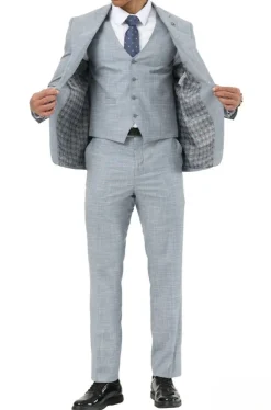 Stacy Adams - 3 Piece Hybrid Fit Notch Lapel Suit in Light Blue