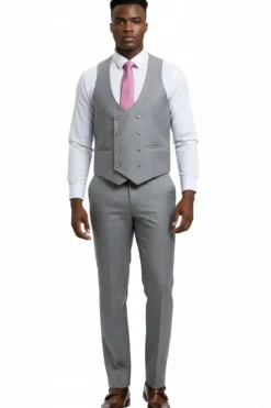 Stacy Adams - 3 Piece Hybrid Fit Stone Gray Textured Suit
