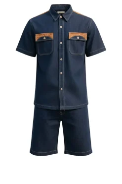 Stacy Adams - 2 Piece Indigo Short Sleeve Denim Style Set