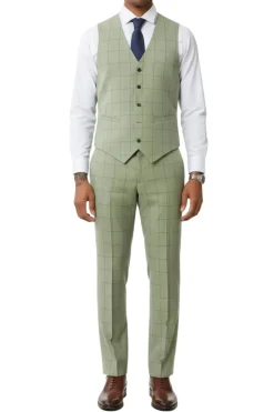 Stacy Adams - 3 Piece Suit 2 Buttons Windowpane Hybrid Fit In Green