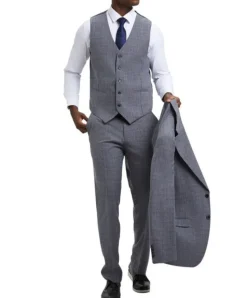 Stacy Adams - 3 Piece Suit Glen Plaid Hybrid Fit Notch Lapel in Grey with Adjustable Waistband