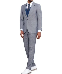 Stacy Adams - 3 Piece Suit Glen Plaid Hybrid Fit Peak Lapel in Grey