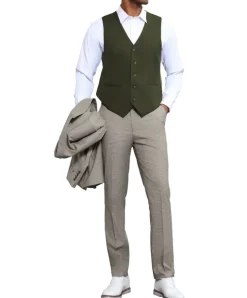Stacy Adams - 3 Piece Suit Glen Plaid Hybrid Fit in Beige