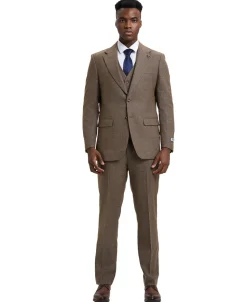 Stacy Adams - 3 Piece Suit Glen Plaid Hybrid Fit Notch Lapel in Brown with Adjustable Waistband