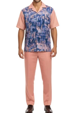 Stacy Adams - Pink Abstract Geometric Pattern Walking Suit Set