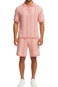 Stacy Adams - Pink Wavy Striped Pattern Polo Short Set