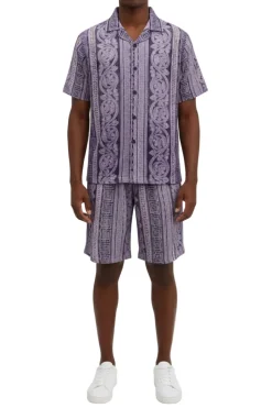 Stacy Adams - Purple Vertical Paisley Short Walking Suit Set