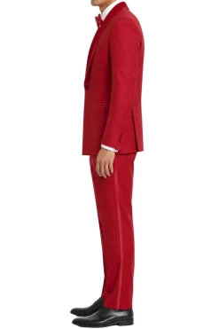 Stacy Adams - Red 2-Piece Hybrid Fit Double Breasted Shawl Velvet Lapel Tuxedo