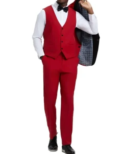 Stacy Adams - Red 3 Piece Hybrid Fit Tuxedo Satin Shawl Lapel