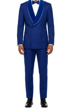 Stacy Adams - Royal Blue 2-Piece Hybrid Fit Double Breasted Shawl Velvet Lapel Tuxedo
