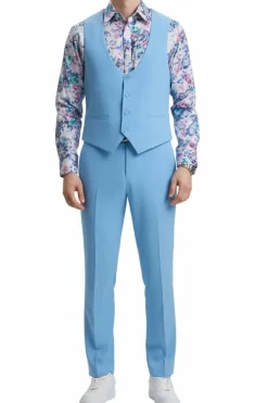 Stacy Adams - Sky Blue 3 Piece Hybrid Fit Suit With Expandable Waist Band