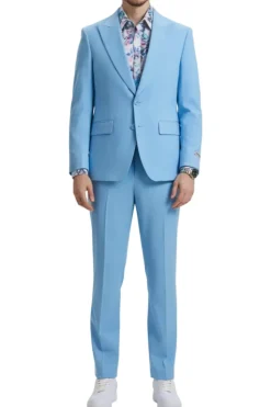 Stacy Adams - Sky Blue 3 Piece Hybrid Fit Suit With Expandable Waist Band