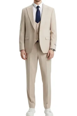 Stacy Adams - Tan 3 Piece Hybrid Fit Suit With Expandable Waist Band