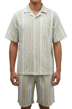 Stacy Adams - Tan Seersucker Short Walking Suit Set