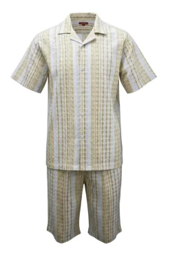Stacy Adams - Tan Seersucker Short Walking Suit Set
