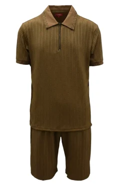 Stacy Adams - Tan Textured Polo Short Set