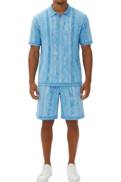 Stacy Adams - Turquoise Wavy Striped Pattern Polo Short Set