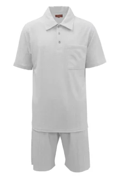 Stacy Adams - White Geometric Jacquard Pattern Polo Short Set