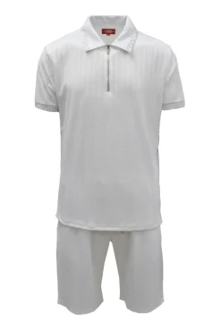 Stacy Adams - White Textured Polo Short Set