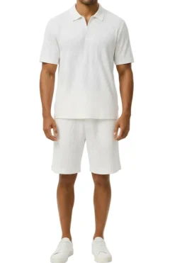 Stacy Adams - White Wavy Striped Pattern Polo Short Set