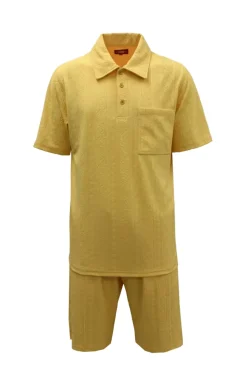 Stacy Adams - Yellow Geometric Jacquard Pattern Polo Short Set