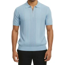 Striped Quarter Zip Polo - Blue