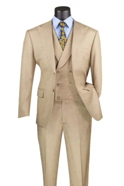 Taupe Modern Fit 3 Piece Suit with Vest and Adjustable Waistband Pants