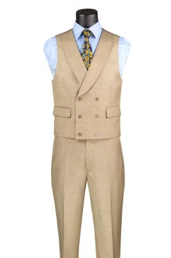 Taupe Modern Fit 3 Piece Suit with Vest and Adjustable Waistband Pants