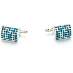 Teal Blue Checkered Engraved Cufflinks