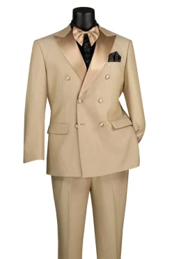 Textured Modern Fit Beige 2 Piece Double Breasted Tuxedo
