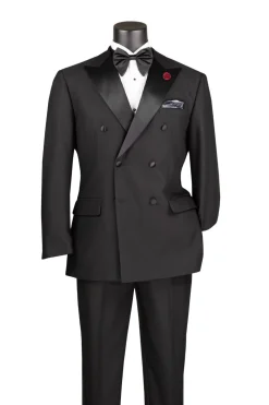 Textured Modern Fit Black 2 Piece Double Breasted Tuxedo