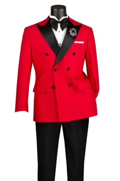 Textured Modern Fit Red 2 Piece Double Breasted Tuxedo