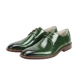 Toby Collection - Green Medallion Toe Lace-Up Dress Shoes