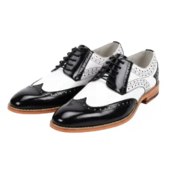 Troy Collection - Leather Wingtip Lace-up Dress Shoes - Black/White