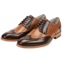 Troy Collection - Leather Wingtip Lace-up Dress Shoes - Brown/Tan