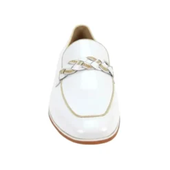 Tudor Collection - White Leather Moc-Toe Woven Strap Dress Shoe