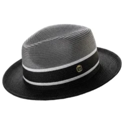 Two-Tone Braided Pinch Fedora With Ribbon - Gray/Black