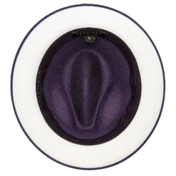 Two-Tone Ribbon Stingy Brim Pinch Braided Fedora - Purple/White